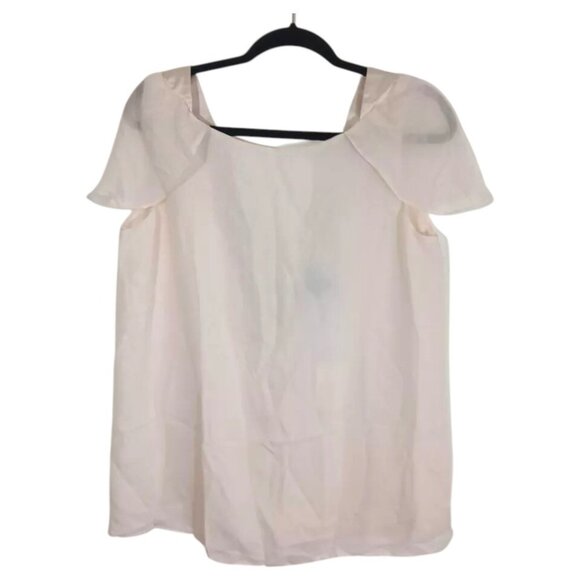 Moda International L Silk Blouse Light Ivory V-Neck Flutter Sleeve Dressy Look - Picture 2 of 9